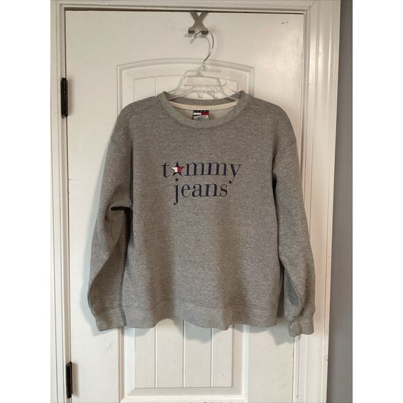 90s Tommy Jeans sweatshirt Gray Grey Heather Medium Vintage Retro Logo Vintage - Picture 1 of 3